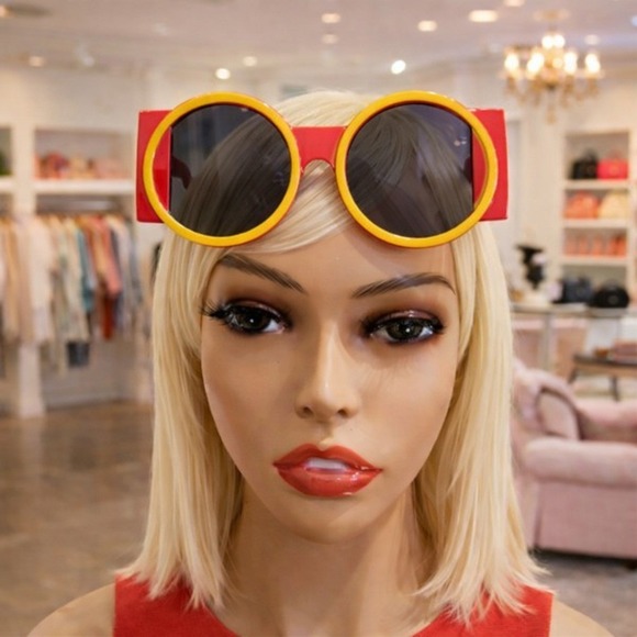 Sunglasses Women Red and Yellow Large Round Shades - Picture 6 of 7